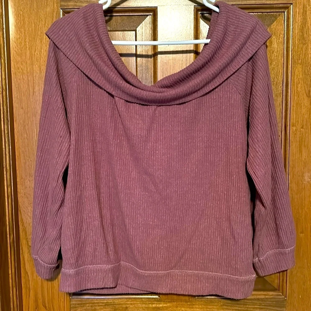 Cozy Rib Long Sleeve Off The Shoulder Top - Picture 1 of 3